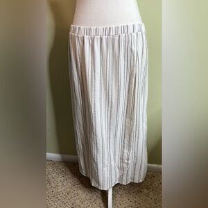 Mododoc Striped Cotton Faux Wrap Elastic Waistband midi skirt, size extra large